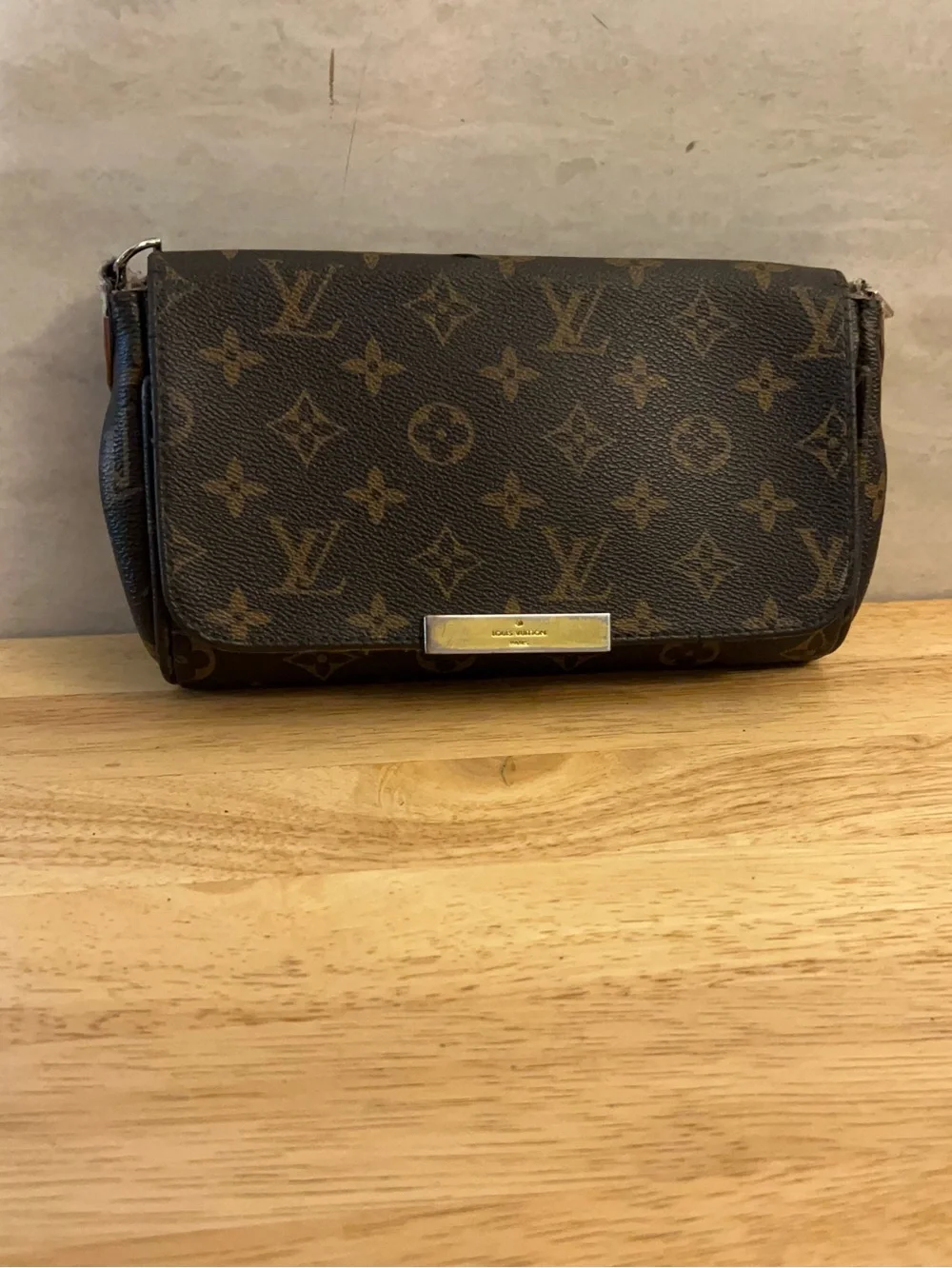 Designer Inspired Brown Monogram Canvas Clutch with Gold Plaque